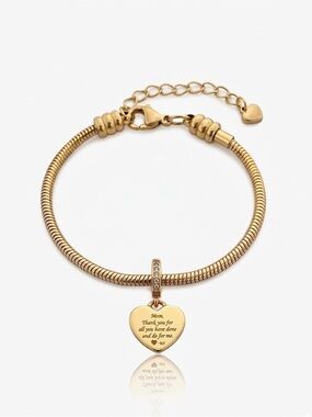 Linx Yellow Gold Snake Chain Bracelet with Personalized Message Heart Charm